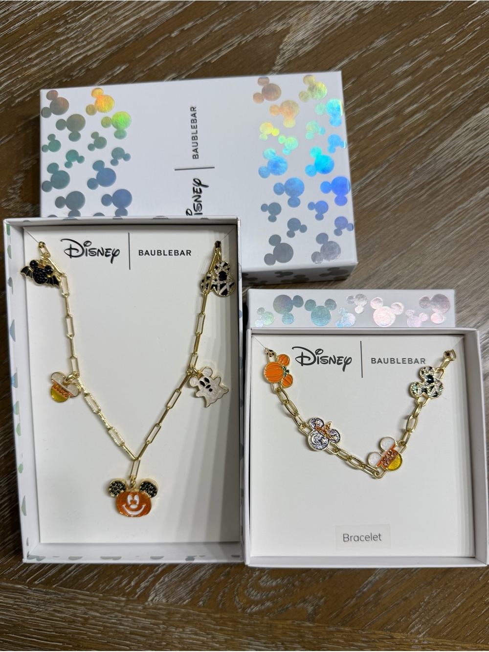 Disney x BaubleBar Halloween Pumpkin Necklace and Bracelet Charm Set NIB